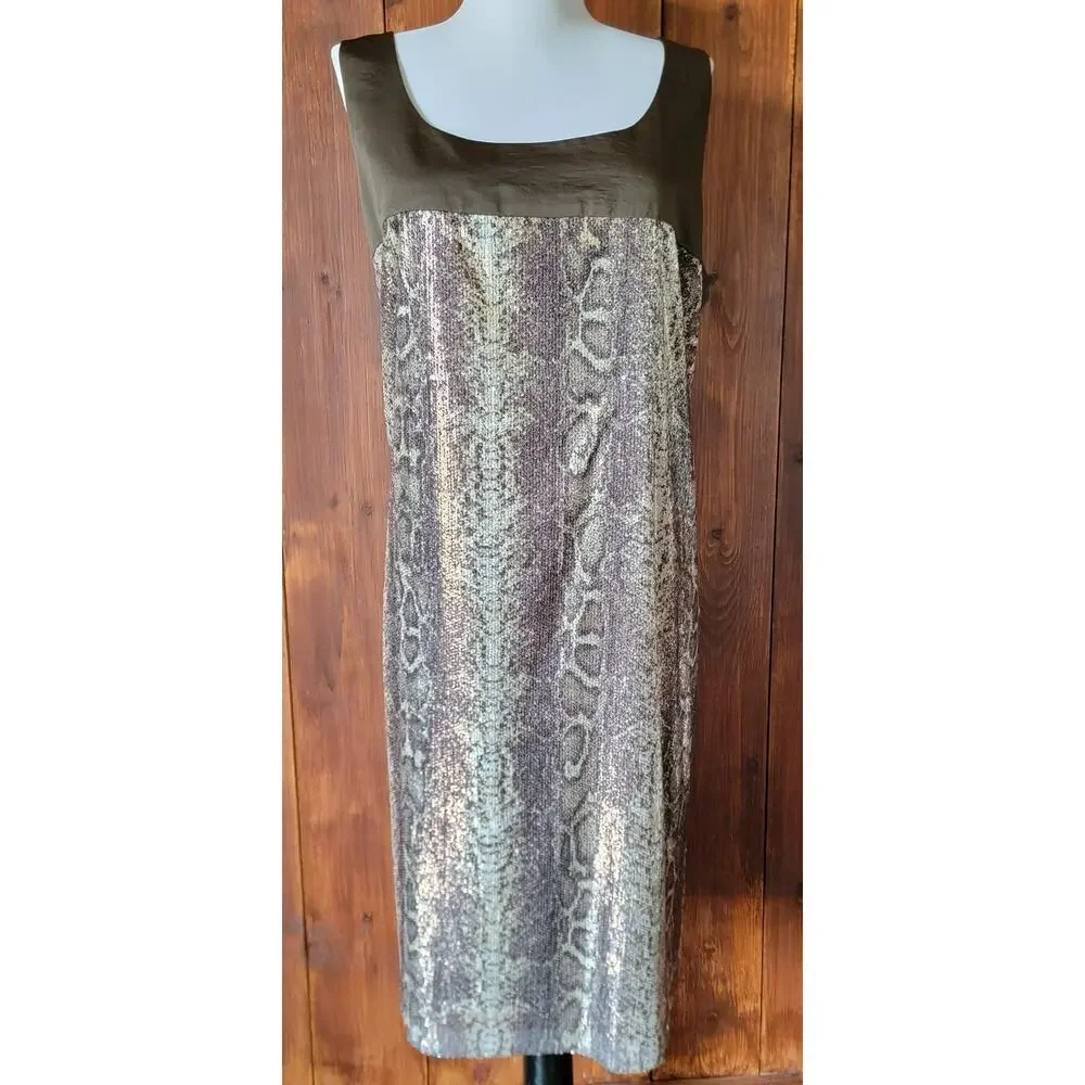 J. Taylor 16 Brown‎ Sequin Snakeskin Sheath Dress Cocktail Party Glam Sparkle ✨